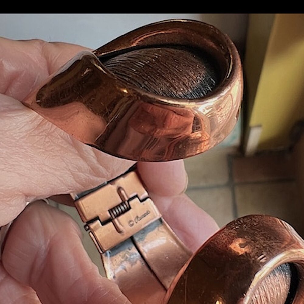 Vintage Mid Century Mod Renoir COPPER hinged Cuff Bracelet & Brooch Set - Picture 9 of 15
